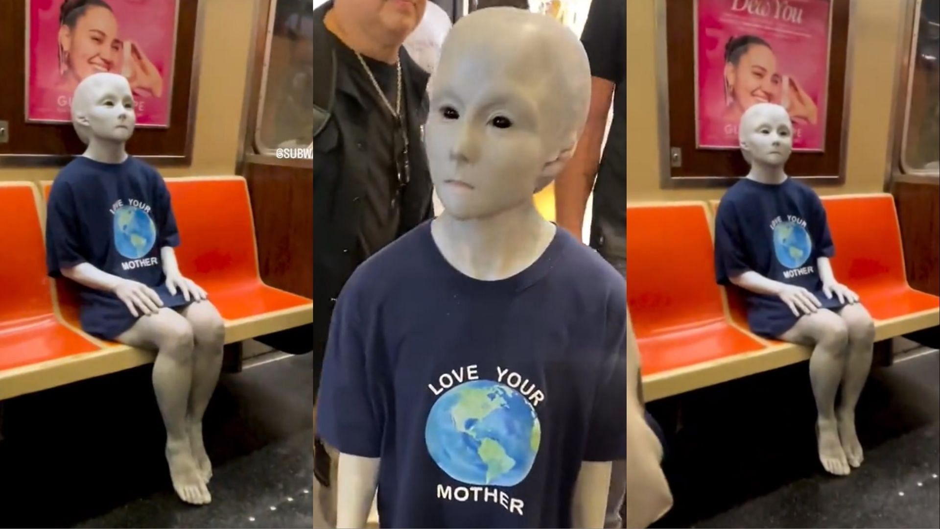 Video of an alien in a subway takes the internet by a storm (Image via StanleyRoberts and DramaAlert/Twitter) 
