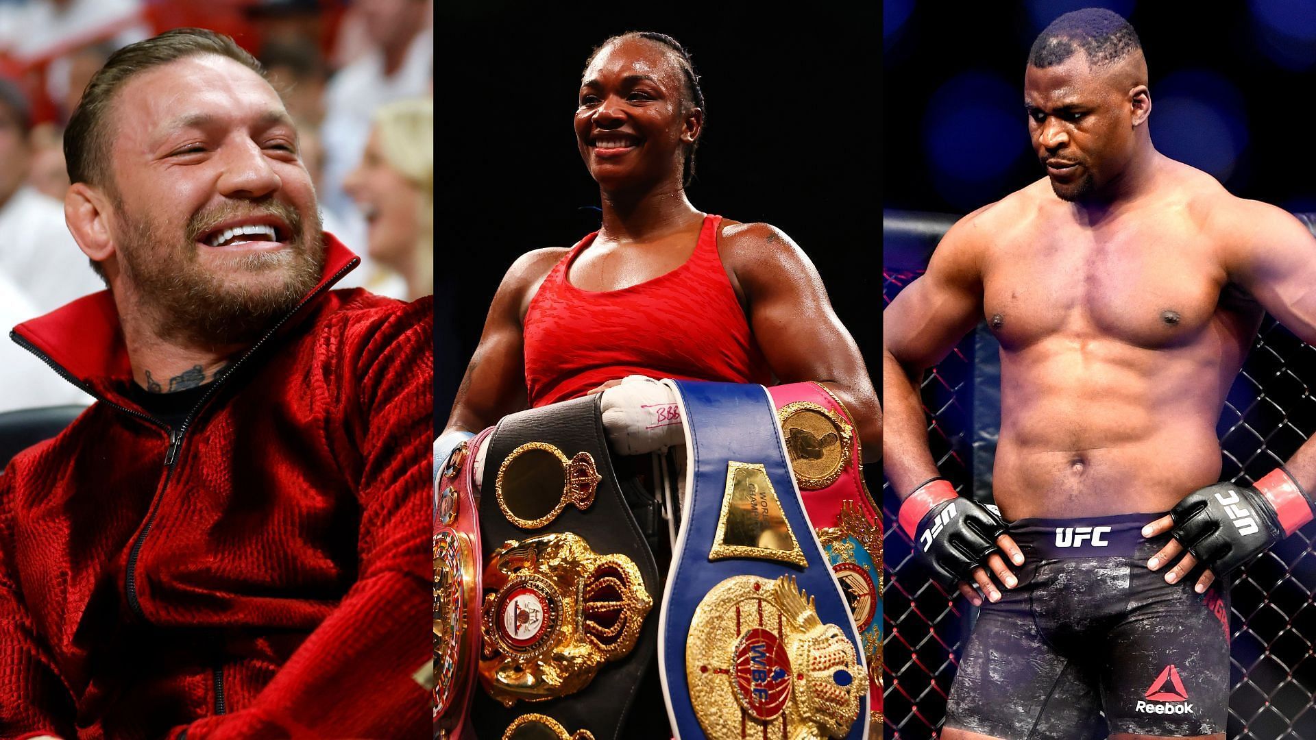 Conor McGregor (left), Claressa Shields (centre), Francis Ngannou (right)