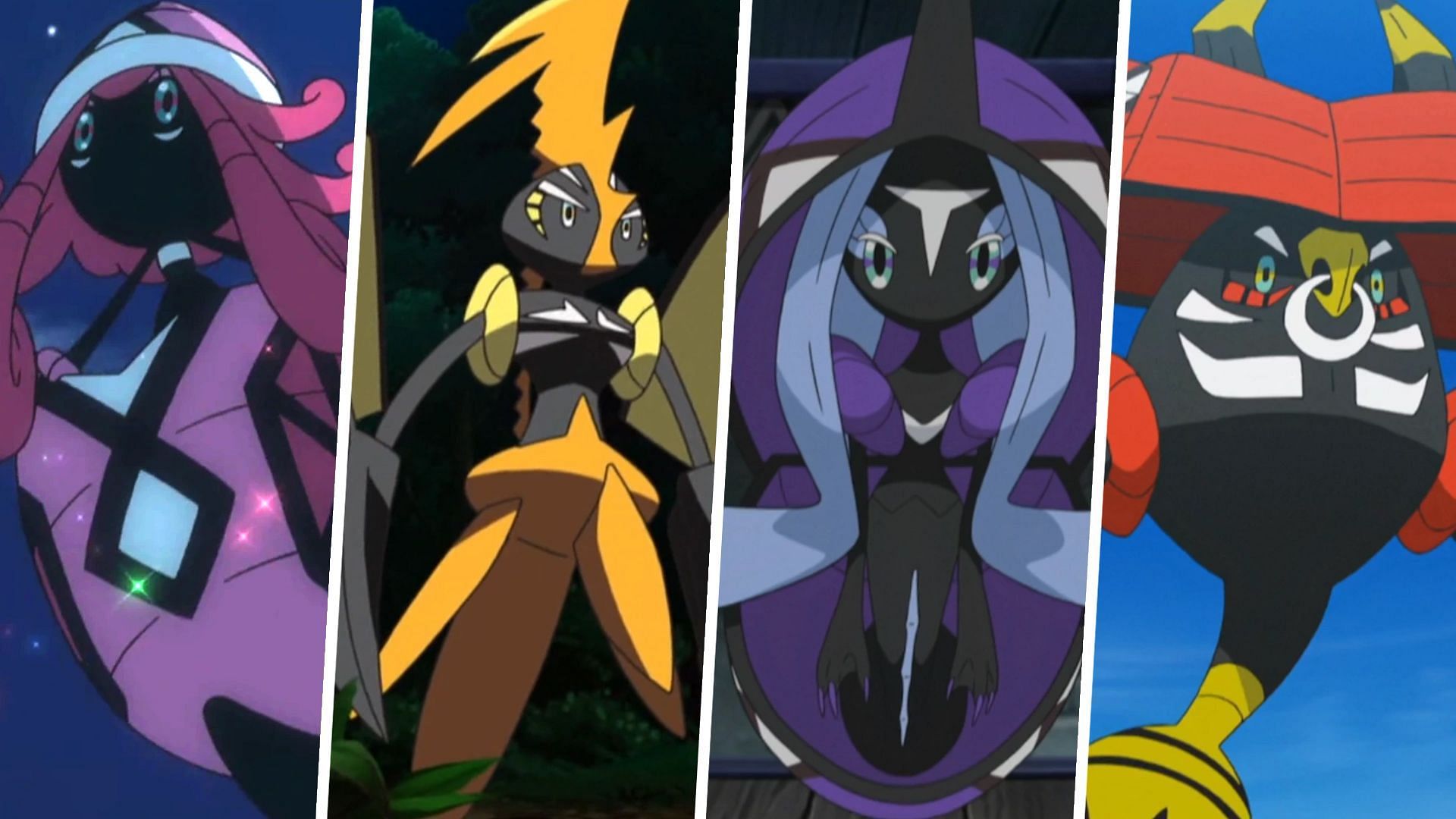 Tapu Lele, Tapu Koko, Tapu Fini, and Tapu Bulu as seen in the anime (Image via TPC)