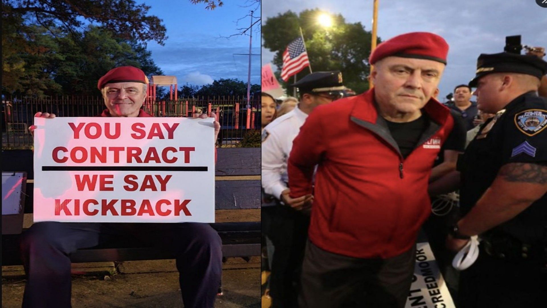 Curtis Silwa arrested while protesting construction of Migrant tents in the city (Image via Curtis Silwa/X)