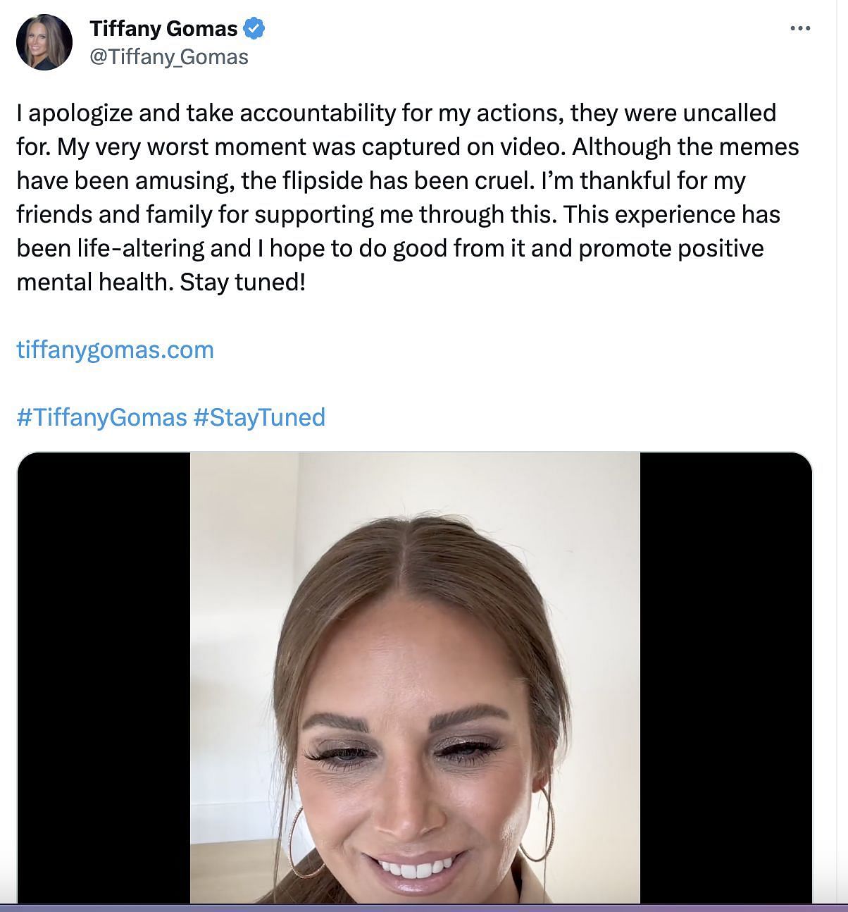 Tiffany Gomas apologiszs to the airlines crew, fellow passengers and officials month after her video goes viral. (Image via Twitter)