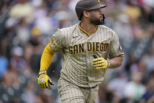 San Diego Padres' Gary Sanchez rounds the bases after hitting a solo home run against Colorado Rockies in Denver