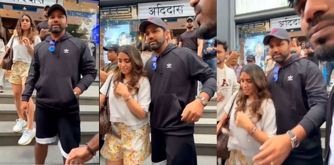 [WATCH] Rohit Sharma plays protective husband as Ritika Sajdeh feels uncomfortable after pair is surrounded by fans in Mumbai