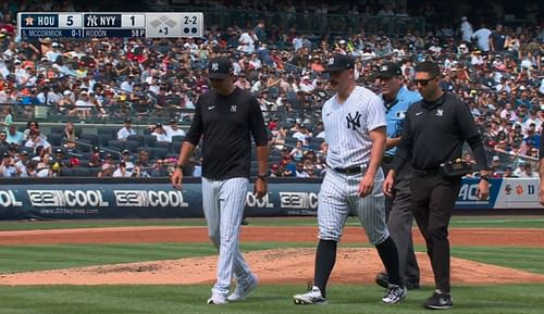 Carlos Rodon left injured (Image via Talkin' Yanks on Twitter)