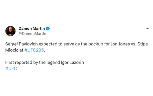 Damon Martin tweeted about a backup fighter for Jones vs. Miocic