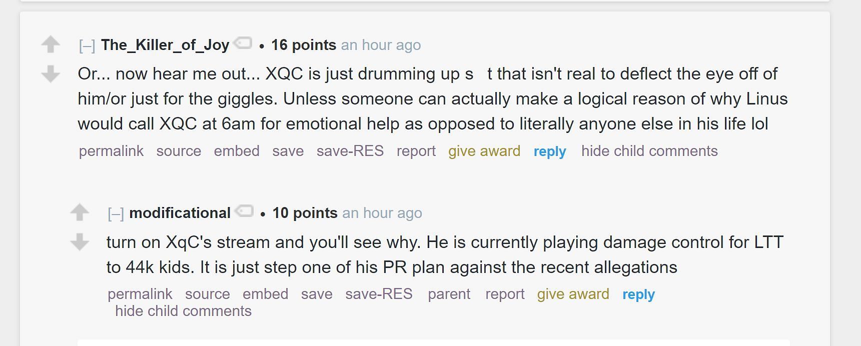 Reddit community discussing the streamer&#039;s claims 1/2 (Image via r/LivestreamFail)