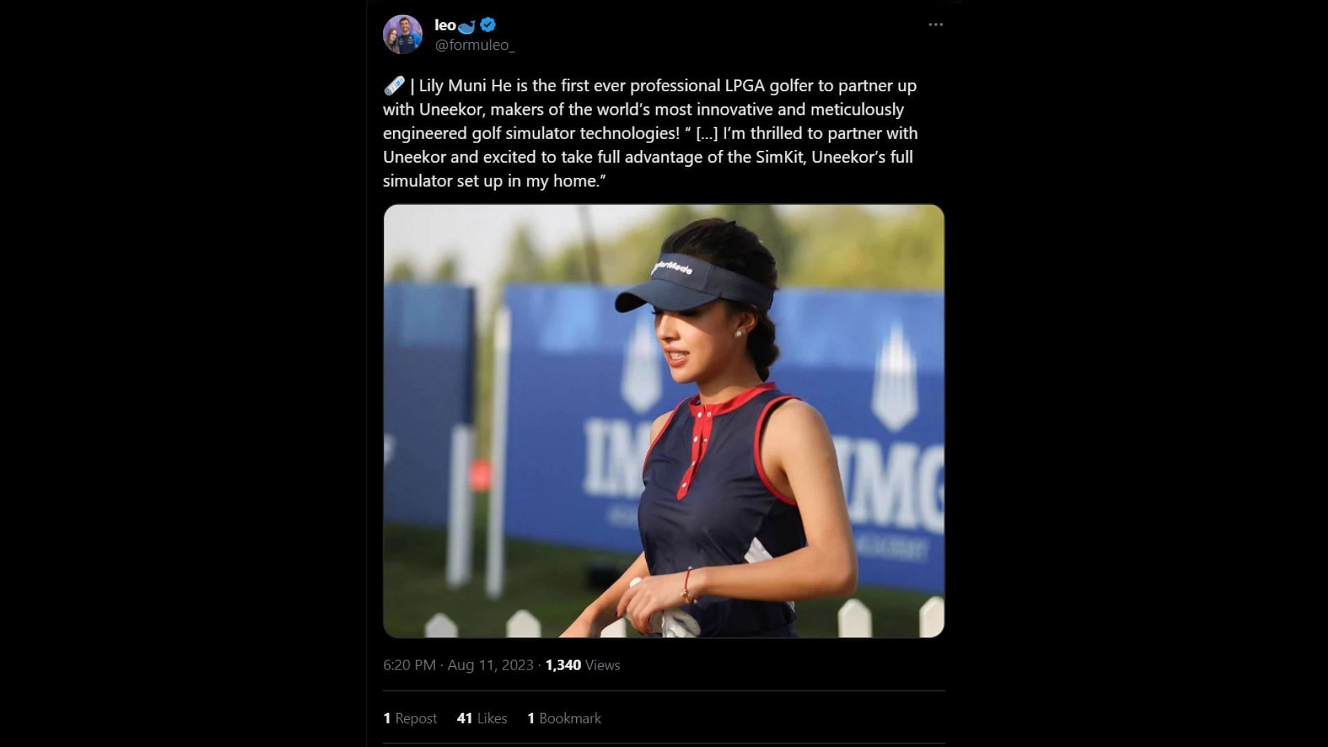 Tweet about Lily Muni He&#039;s partnership with Uneekor (Image via Sportskeeda)