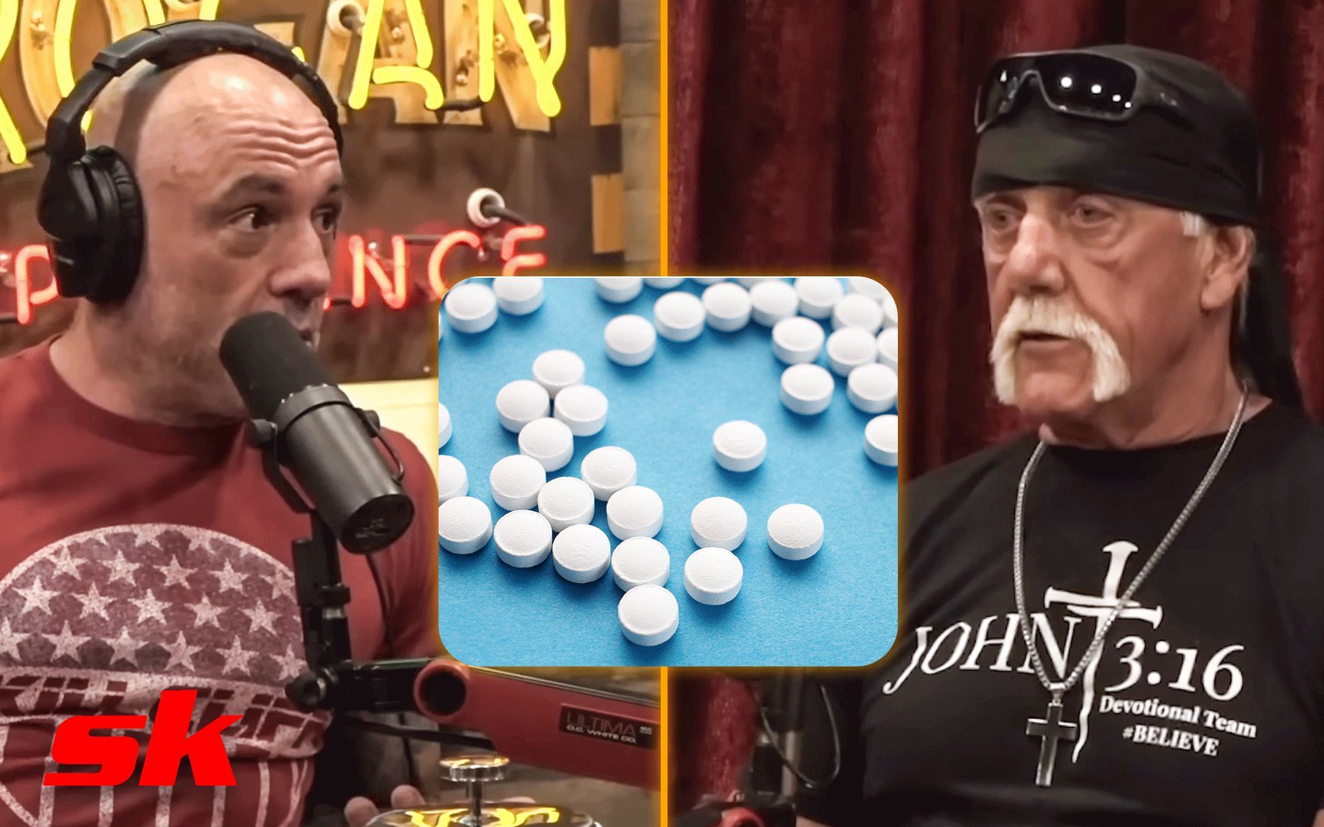 Joe Rogan (left), Hulk Hogan (right) [Images via PowerfulJRE on YouTube]