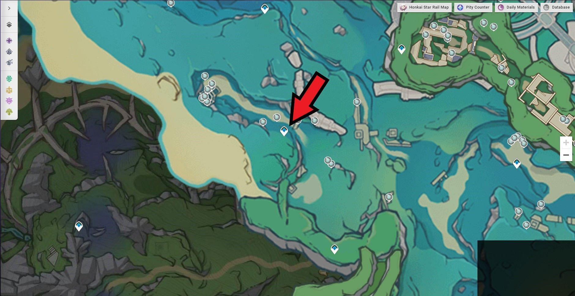 Teleport waypoint further south from the previous Beryl Conch location (Image via HoYoverse)