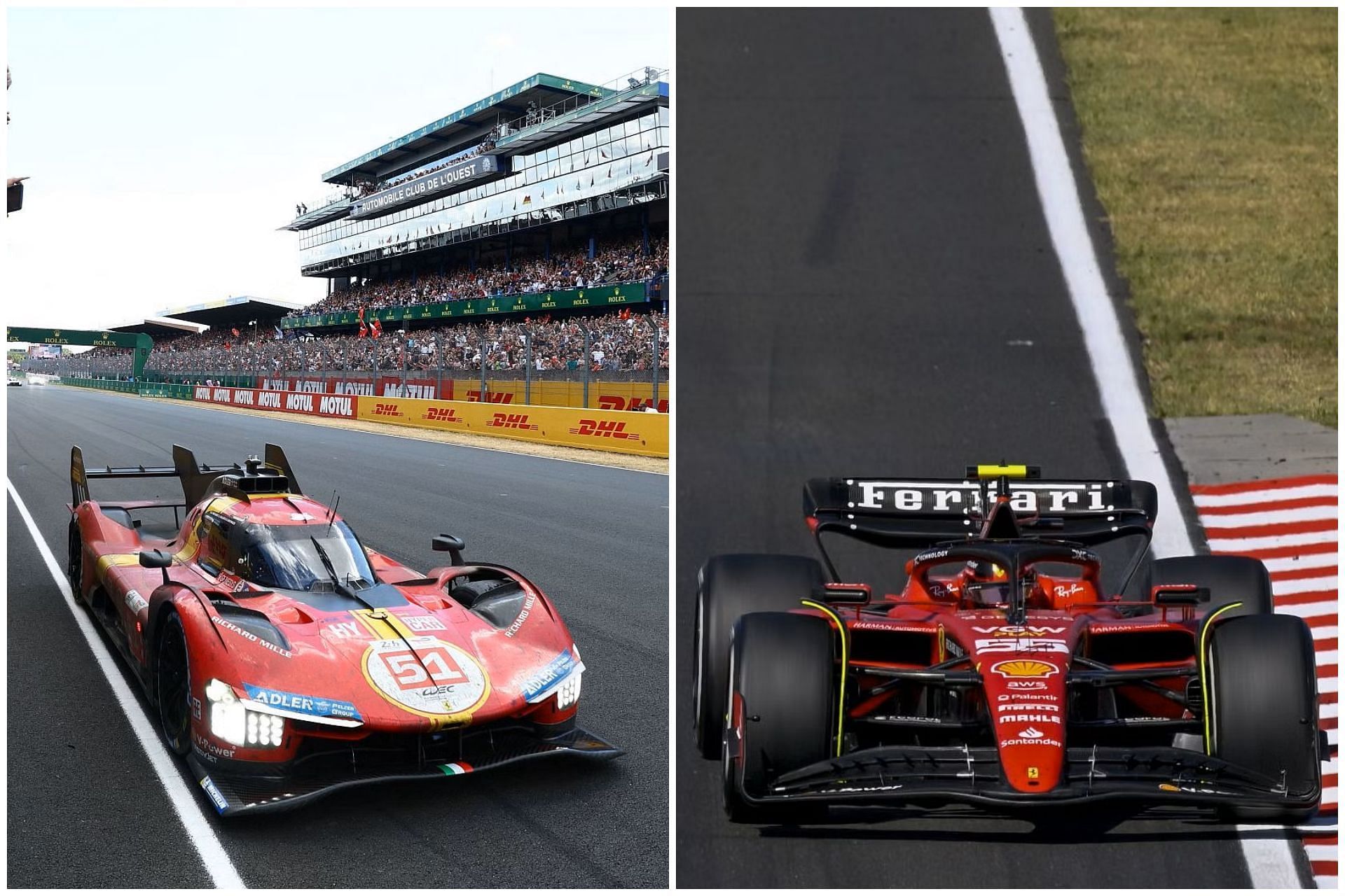 Ferrari 499p winning the 24 Hours of Le Mans (L) and Ferrari SF-23 (R) (Collage via Sportskeeda)