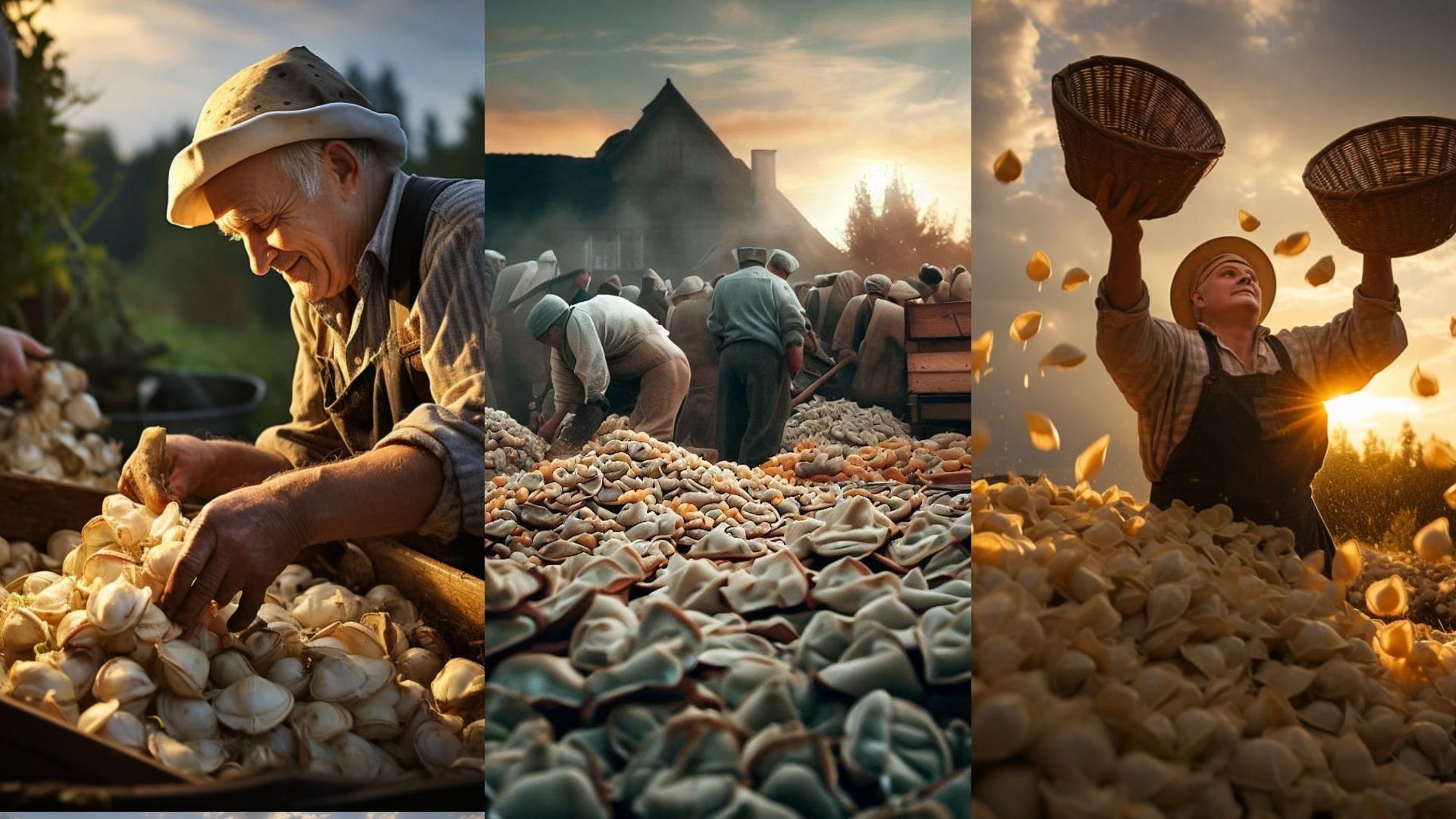 Viral images depicting an annual pierogi harvest has been debunked. (Image via Facebook/Chris Kenobii, Piotr Sevvruk)