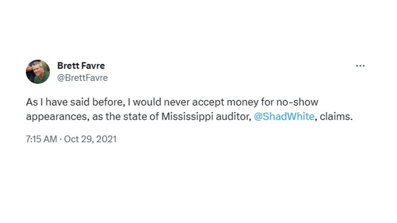 In 2021, Brett Favre Tweeted that he was innocent in the Mississippi Welfare scandal.