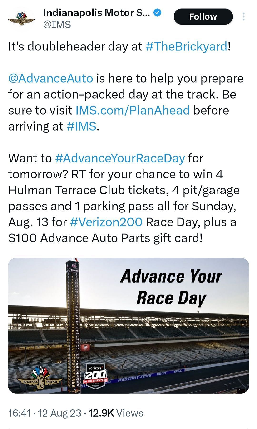 Credits: Indianapolis Motorspeedway Twitter