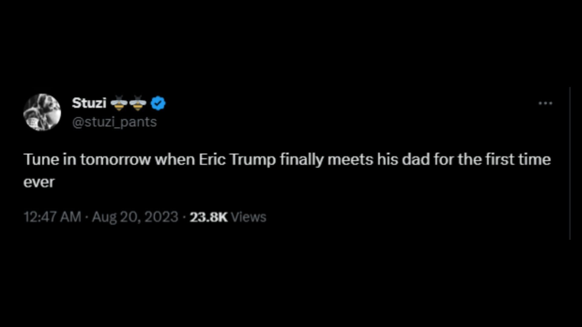 Screenshot of an X (formerly known as Twitter) user remarking on Eric&#039;s claims about the Trump family in the viral video clip. (Photo via @RonFilipkowski/X)