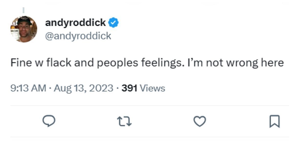 Roddick&#039;s response on Twitter.