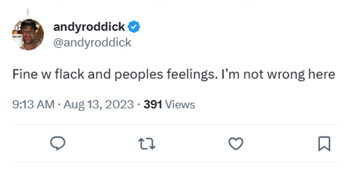 Roddick's response on Twitter.