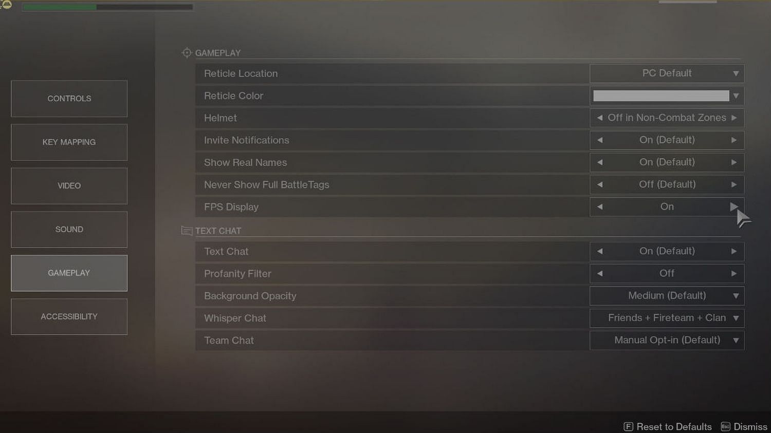 Settings (Image via Bungie)