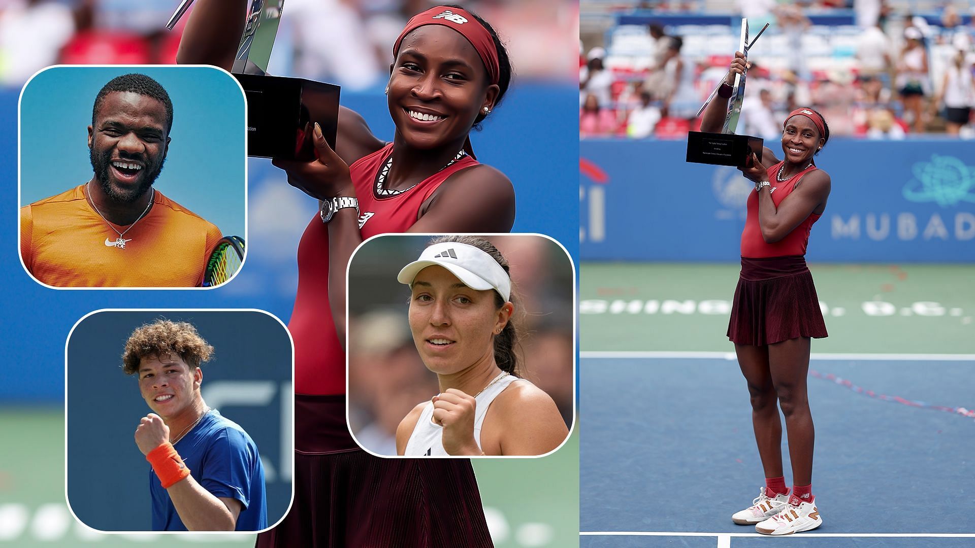 Coco Gauff(right) Frances Tiafoe(top inset), Ben Shelton(left inset) and Jessica Pegula(right inset)