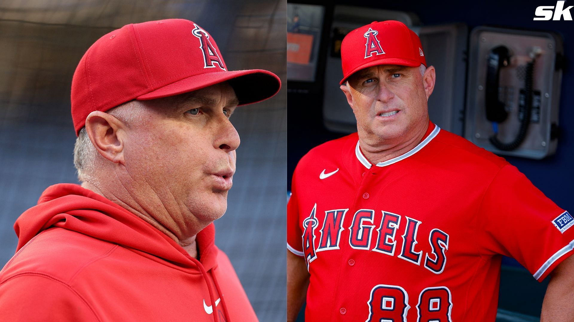 Los Angeles Angels manager Phil Nevin downcast as team loses game against Giants
