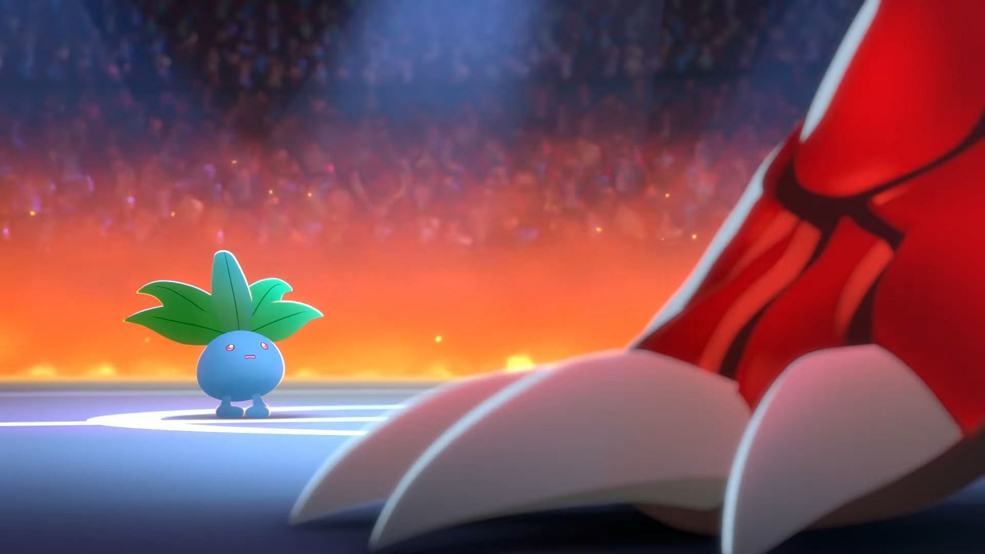 Ava&#039;s Oddish faces off against Edgar&#039;s Groudon in Pokemon: Path to the Peak (Image via The Pokemon Company)