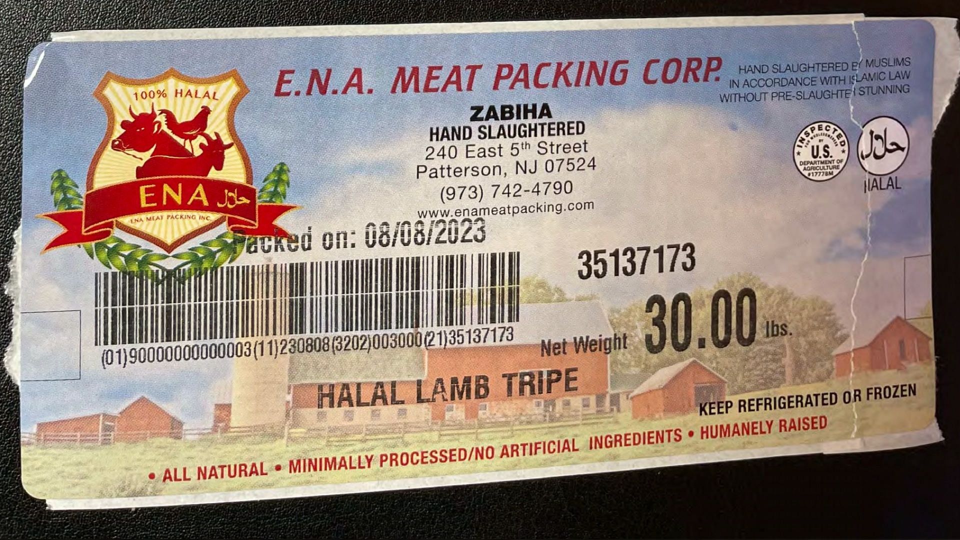 The recalled E.N.A. Meat frozen lamb tripe product may cause several health risks if consumed (Image via FSIS)