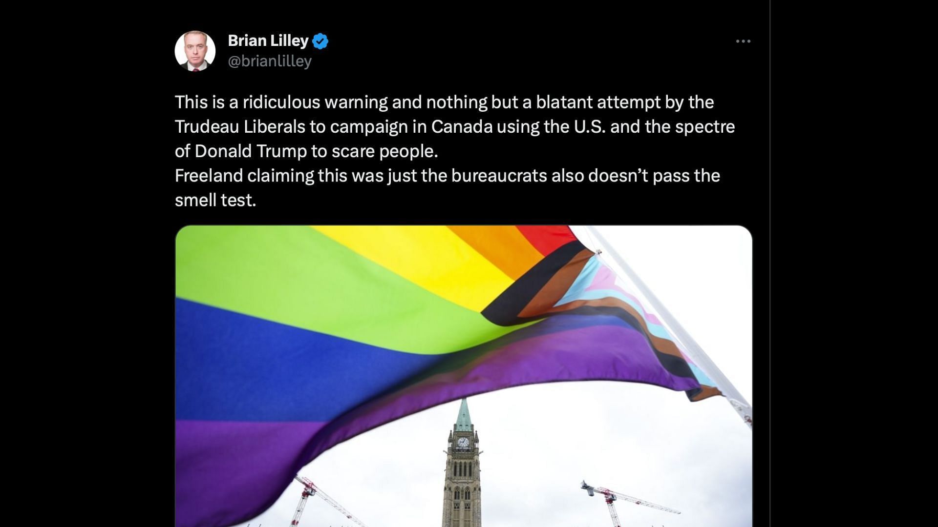 Brian Lilley&#039;s reaction on Canada&#039;s travel advisory (Image via snip from Twitter/@brianlilley)