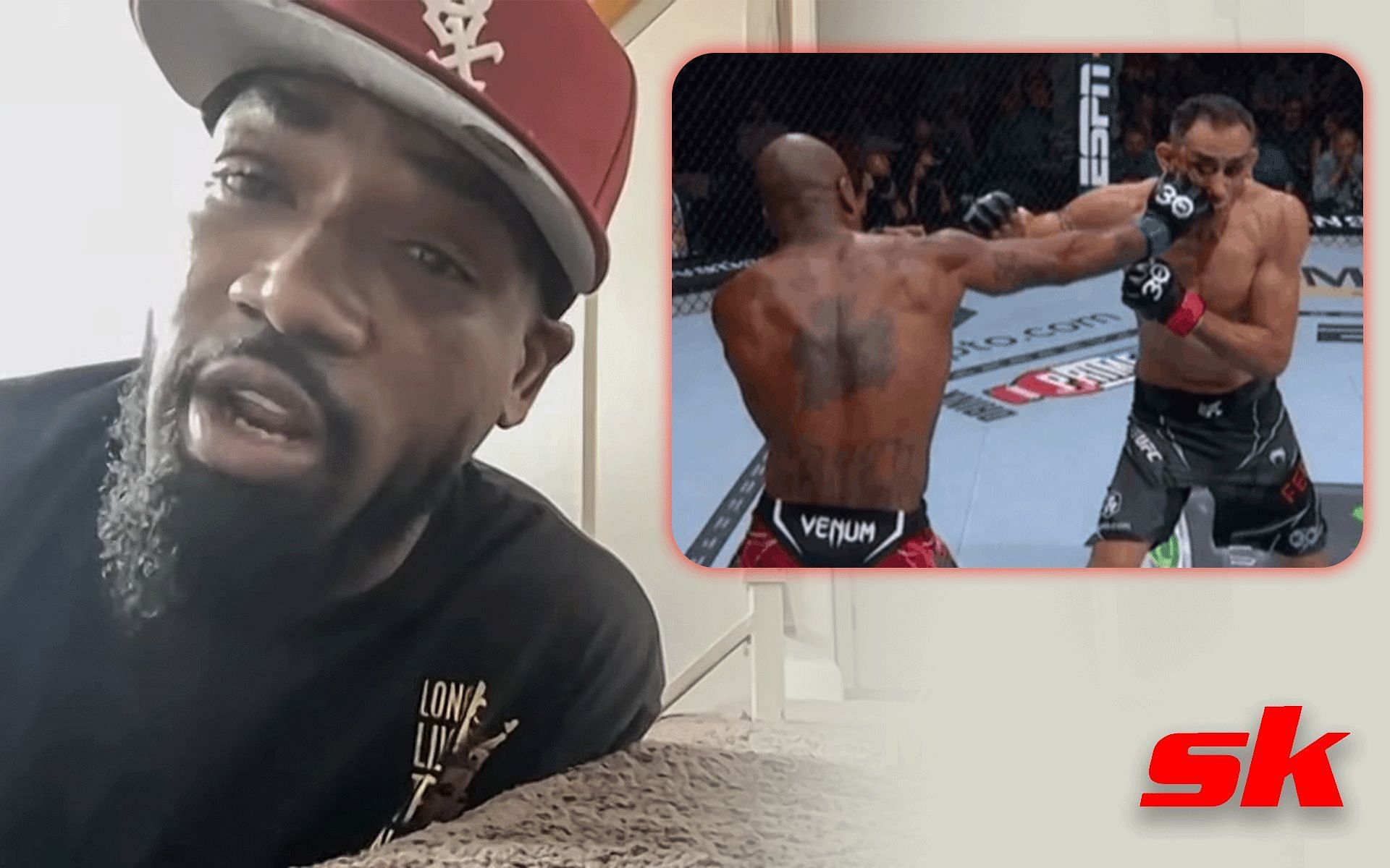 Bobby Green eye poke accusation [Images via: MMAFightingonSBN  | YouTube, @mejo7600 on Twitter]