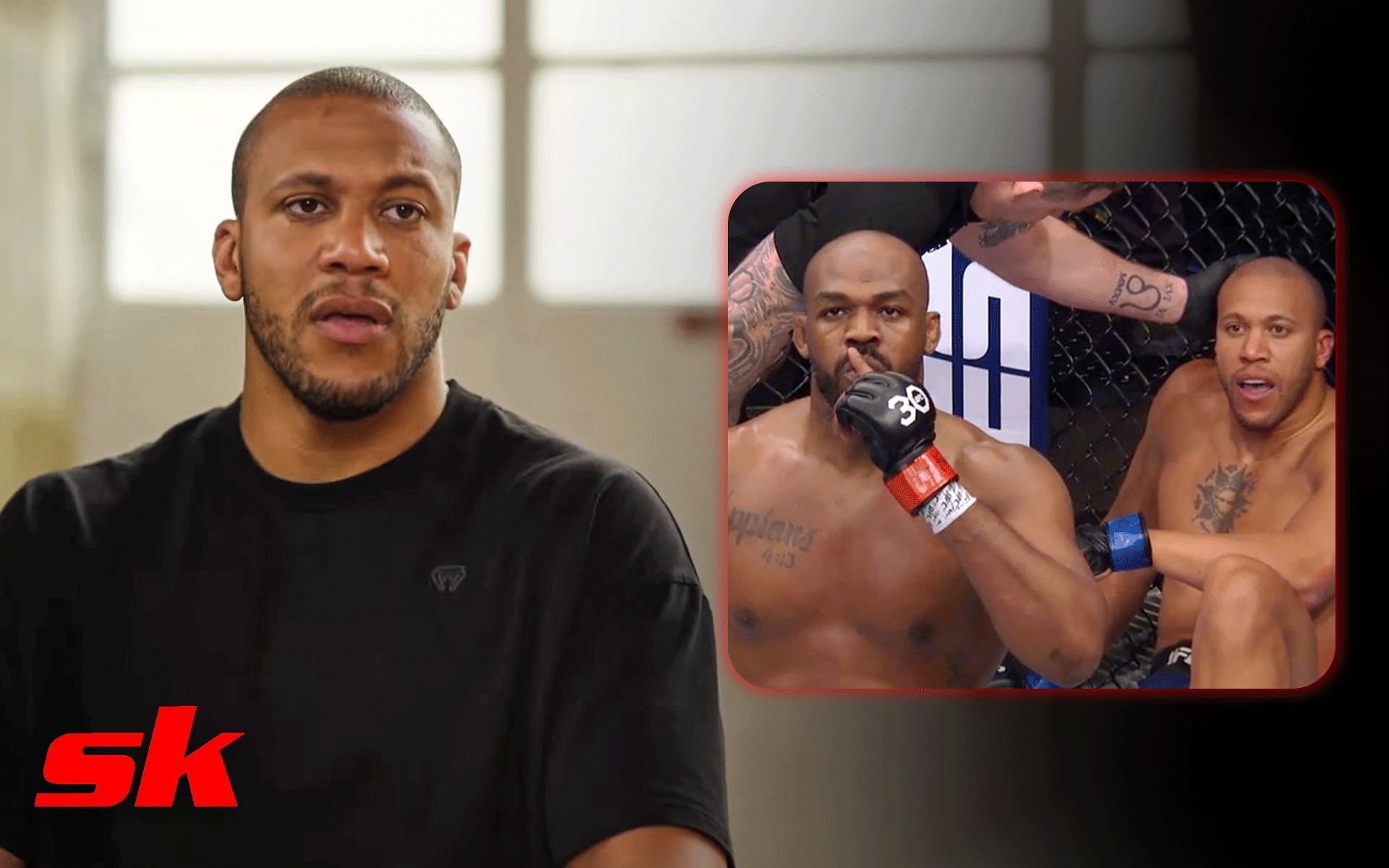 Ciryl Gane (Left), Jon Jones vs. Gane (Right) [Image courtesy: @UFC on YouTube, @imyasuhikoasaka on Twitter]
