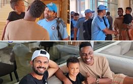 [WATCH] Team India members interact with Dwayne Bravo and his son as they arrive in Trinidad for 3rd ODI