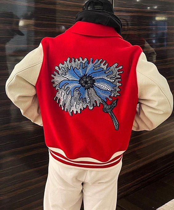 LV x YK Psychedelic Flower Embroidered Varsity Blouson - Luxury Red