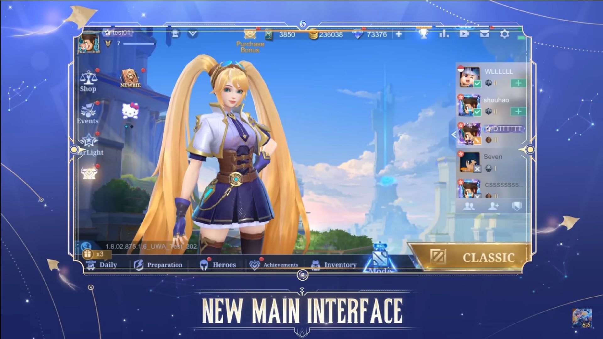 New main interface in MLBB Project NEXT update (Image via YouTube/Mobile Legends Bang Bang)