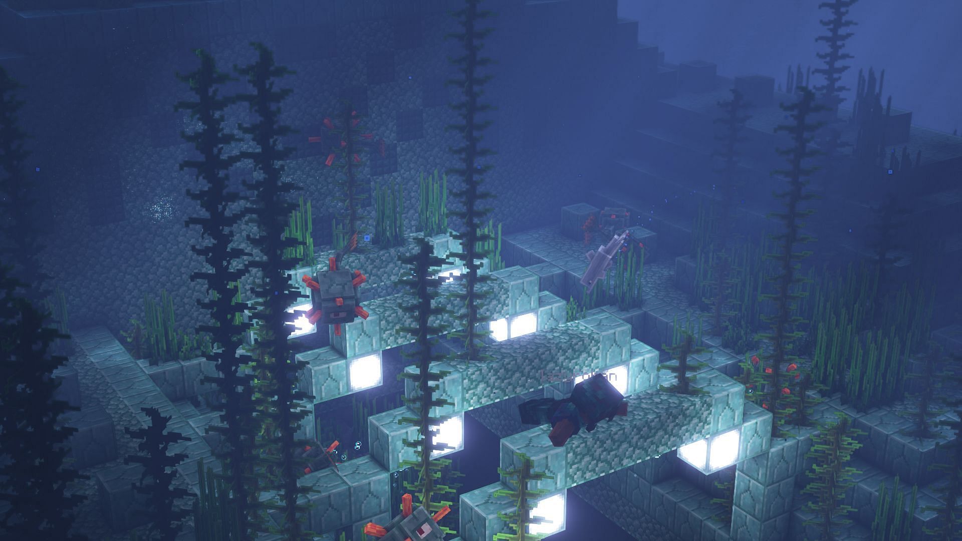 Guardians in an ocean monument (Image via Mojang)