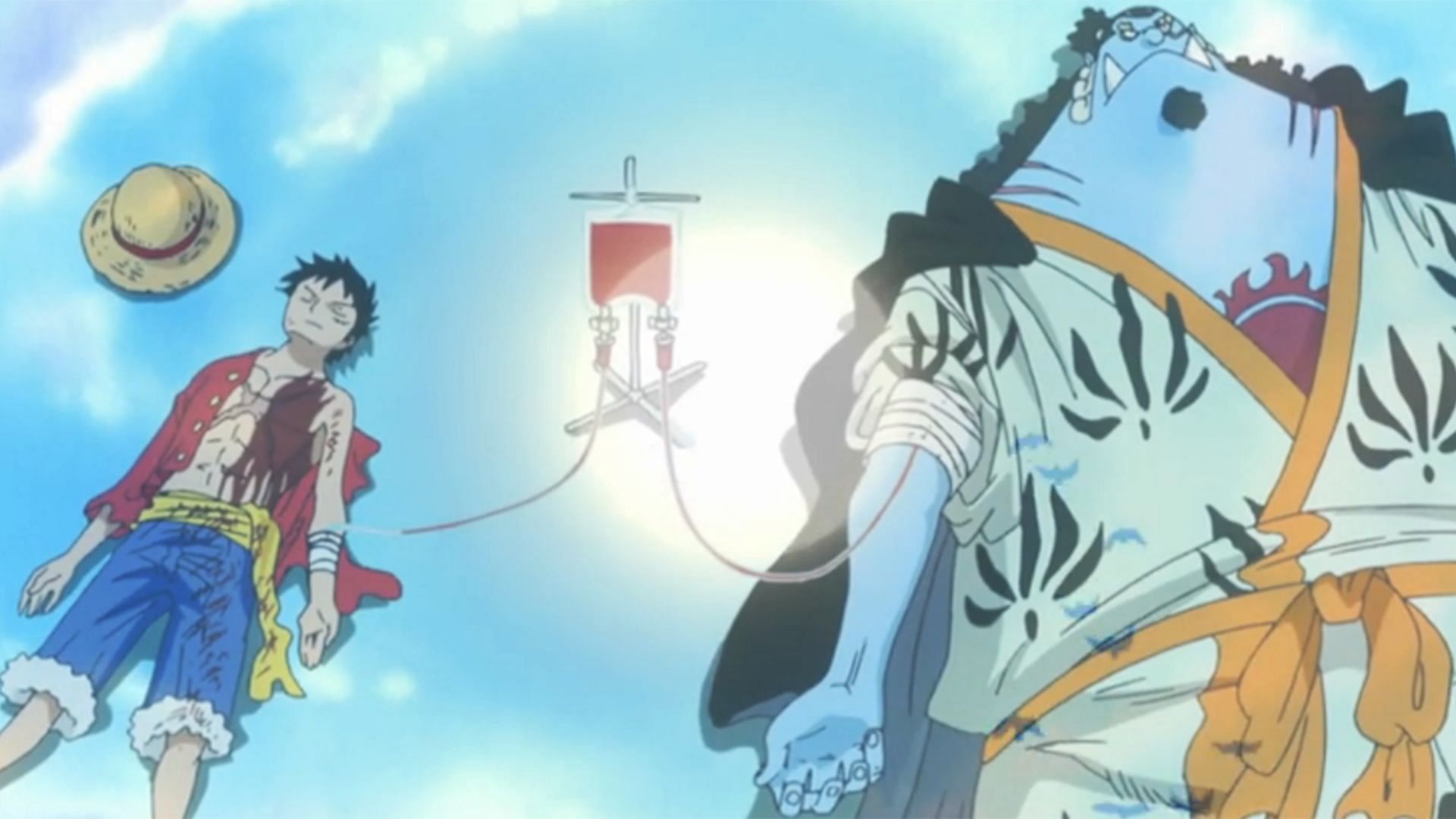 Jinbei donates blood to Luffy (Image via Toei Animation)