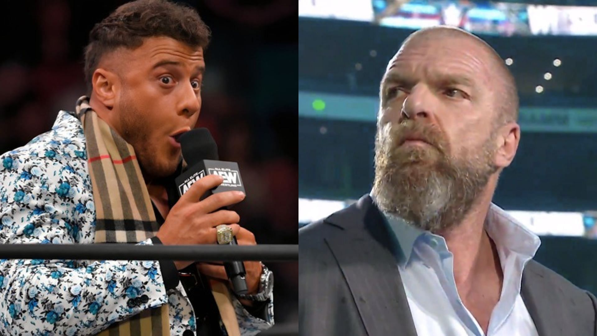 AEW World Champion MJF(left); Triple H(right)