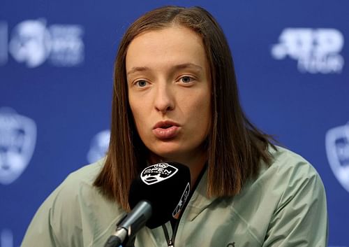 Iga Swiatek speaks during a press conference at Cincinnati Open.