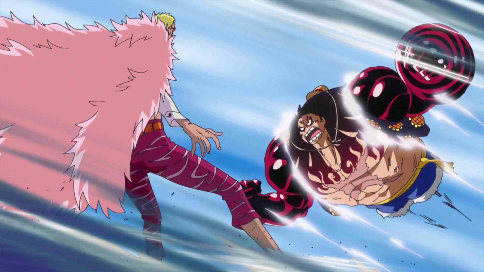 Luffy fighting against Donquixote Doflamingoin One Piece anime (Image via Toei Animation)