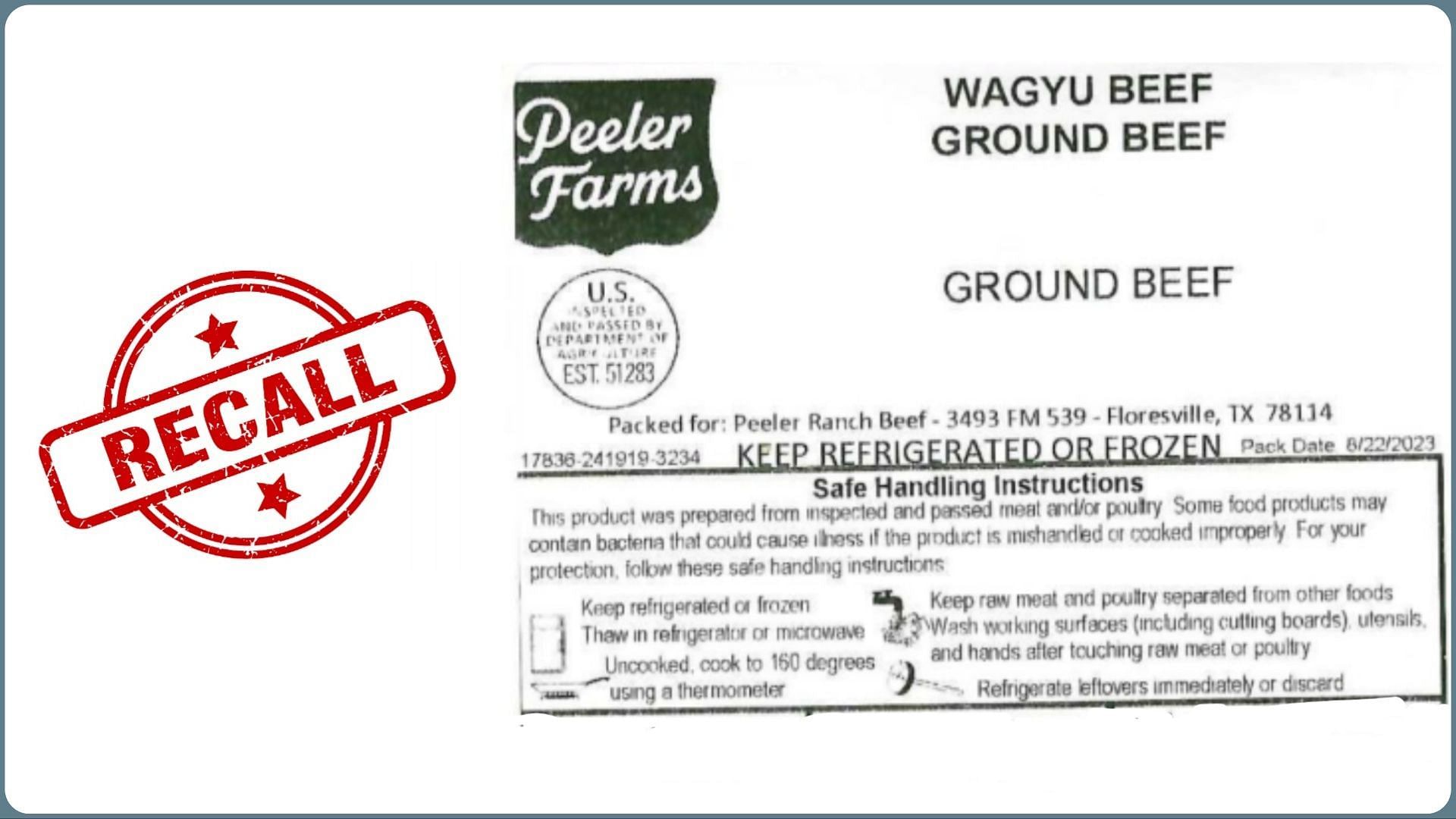 Dean &amp; Peeler Meatworks, LLC recalls ground beef products over E. coli contamination concerns (Image via FSIS)