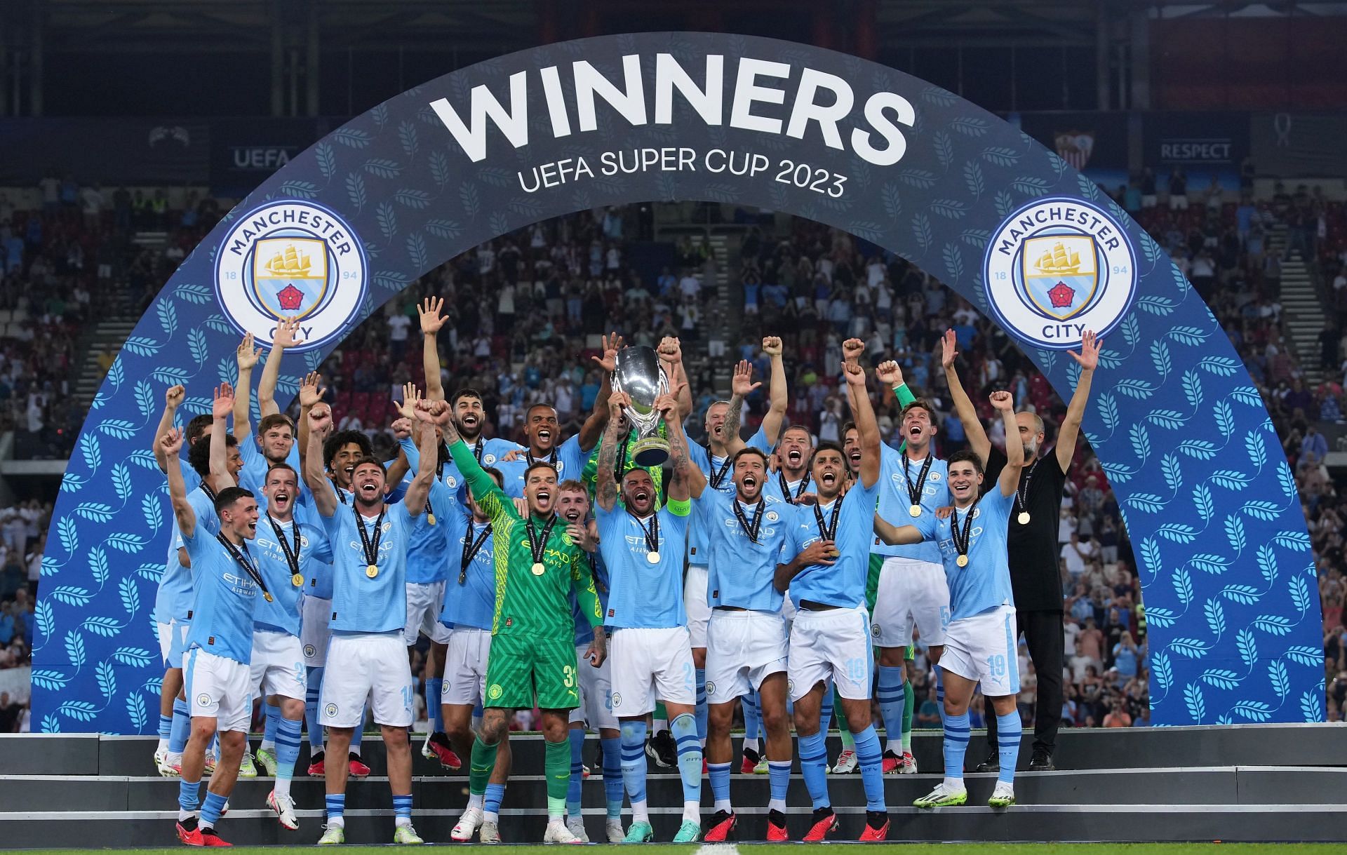 Manchester City won their second European trophy after beating Sevilla on penalties in the UEFA Super Cup