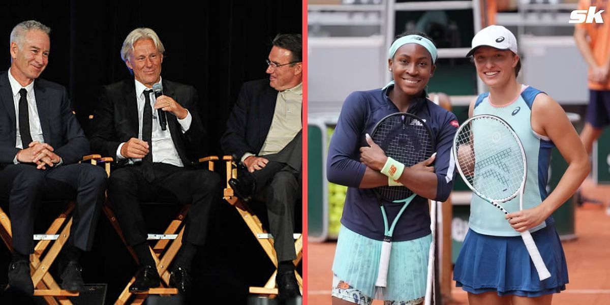 Bjorn Borg, John McEnroe, and Jimmy Connors (L); Iga Swiatek and Coco Gauff (R)