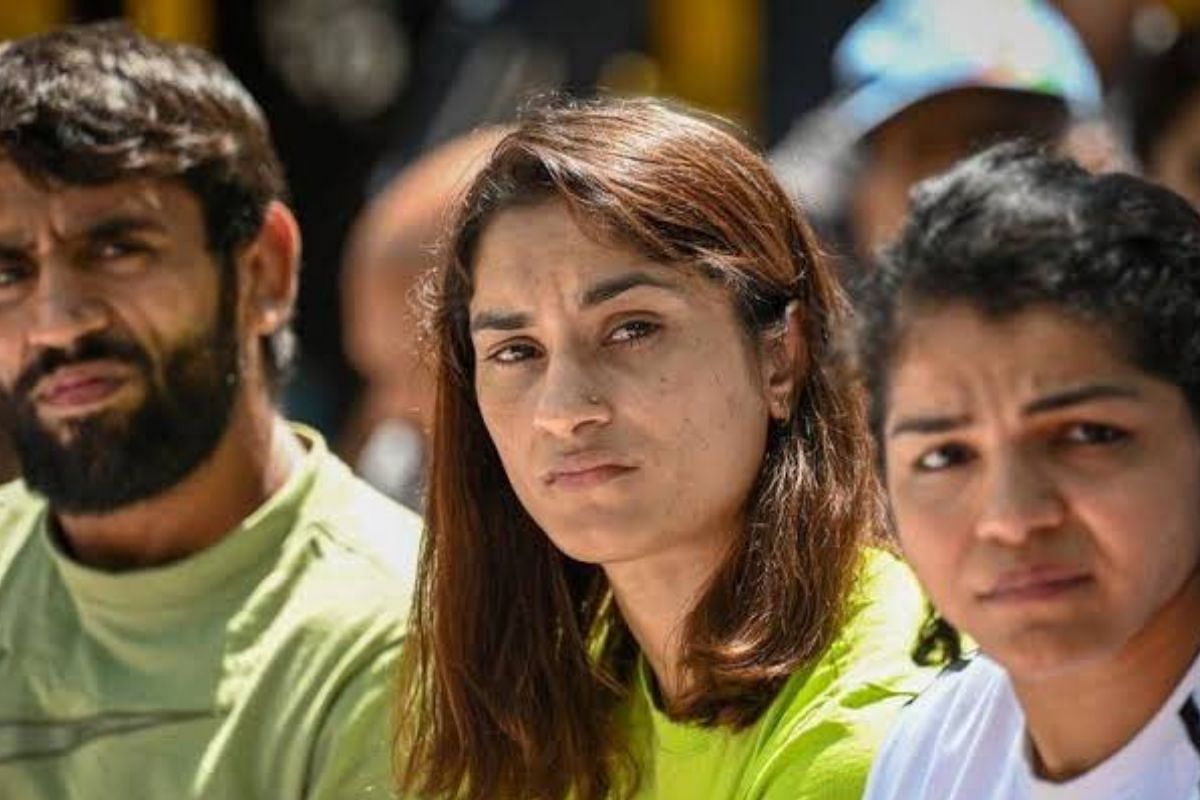 Vinesh Phogat, Bajrang Punia and Sakshi Malik during the protest against Brij Bhushan (Photo: Vinesh Phogat/X)