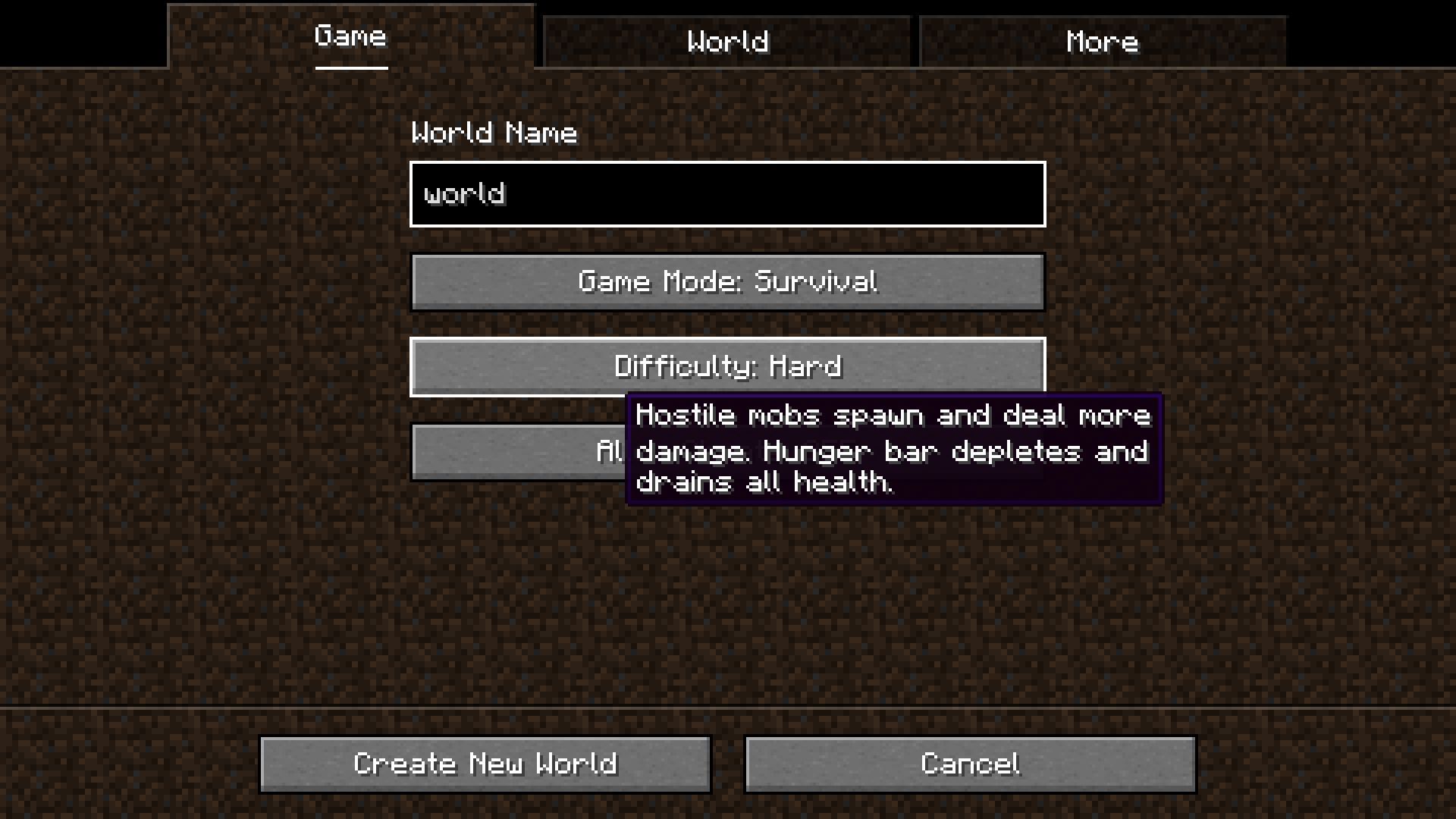 World creation screen (Image via Mojang)