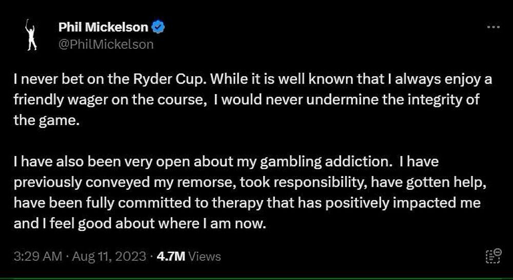 Phil Mickelson&#039;s response to the situation (via X)