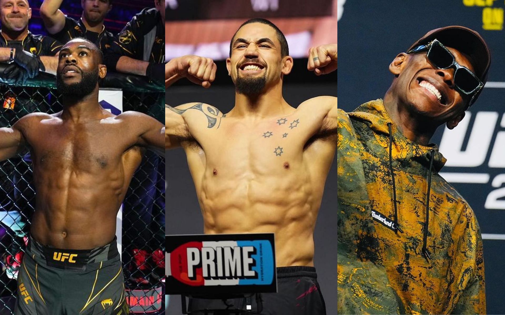 Aljamain Sterling (left), Robert Whittaker (center), and Israel Adesanya (right) (Image credits @stylebender, @funkmastermma, and @robwhittakermma on Instagram)