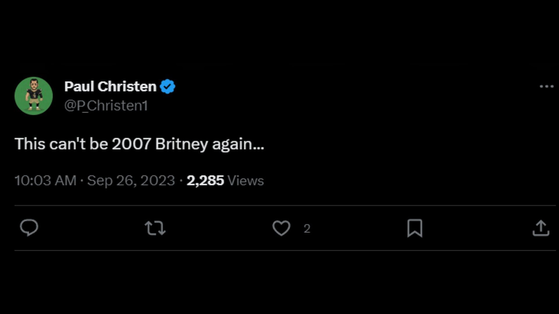 A netizen says Britney Spears is behaving like in the past when she was harmful to herself and others. (Image via X/Paul Christen)