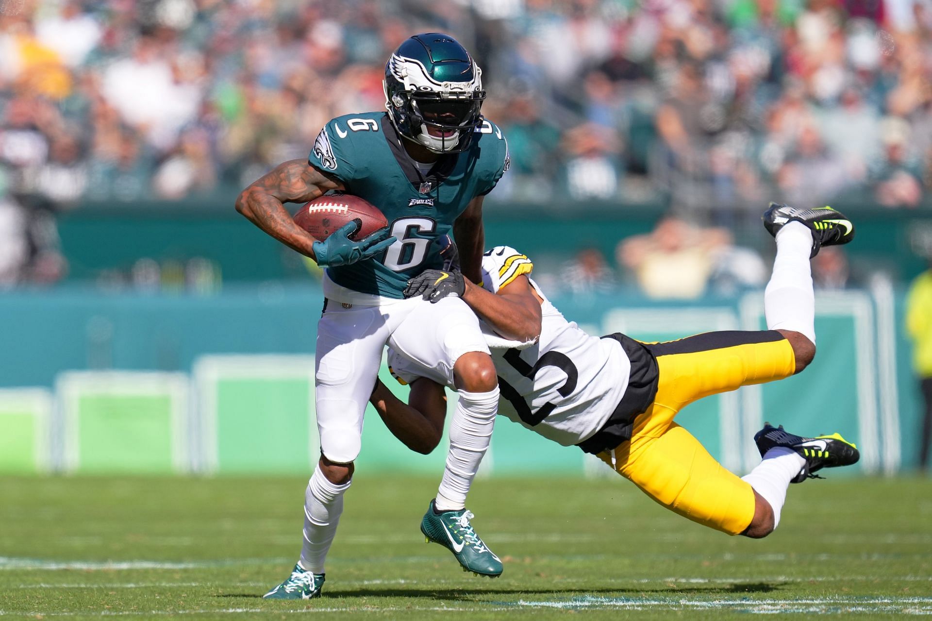 DeVonta Smith during Pittsburgh Steelers v Philadelphia Eagles