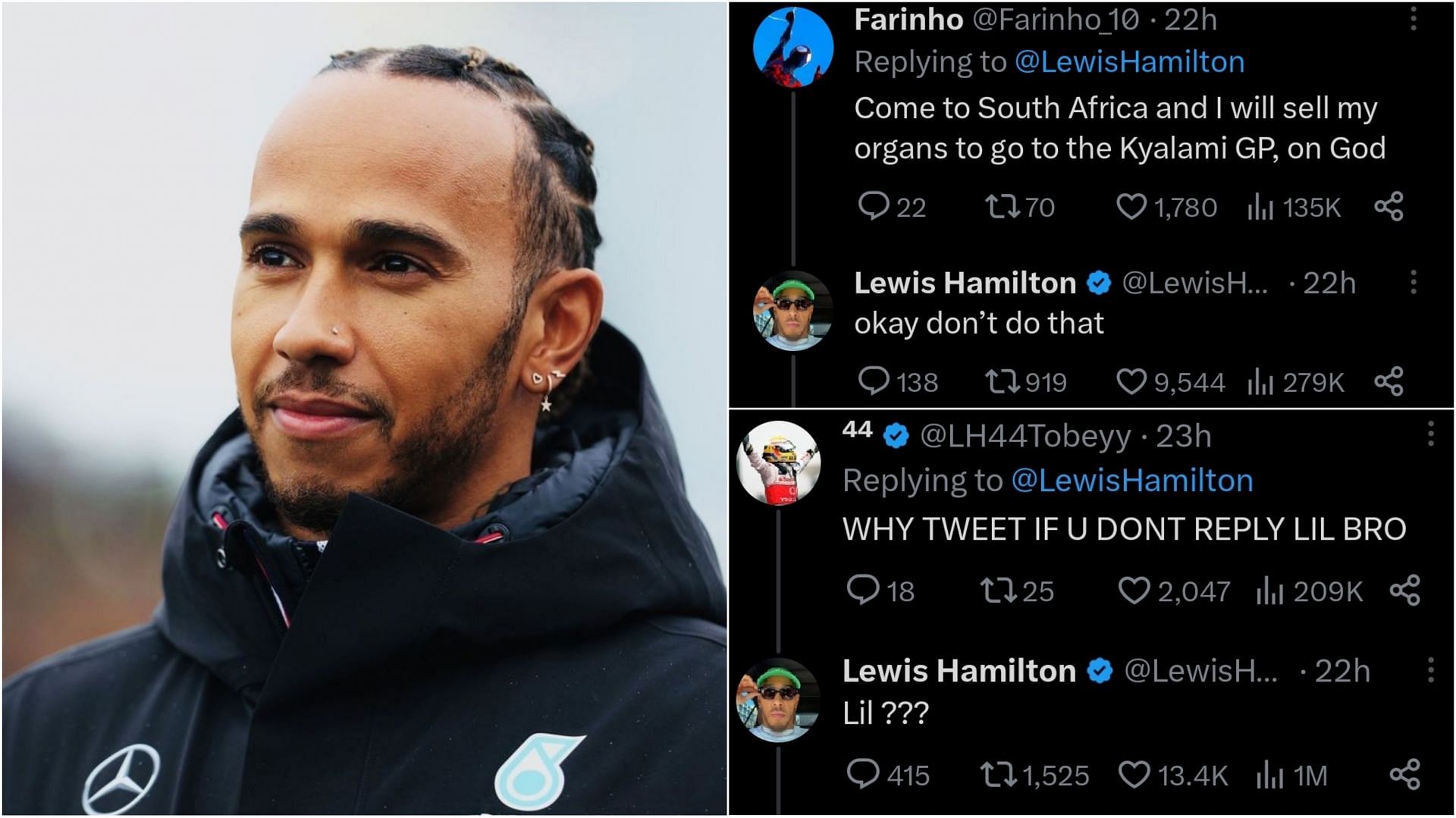 Lewis Hamilton interacts with fans on X (formerly Twitter) following his off-weekend
