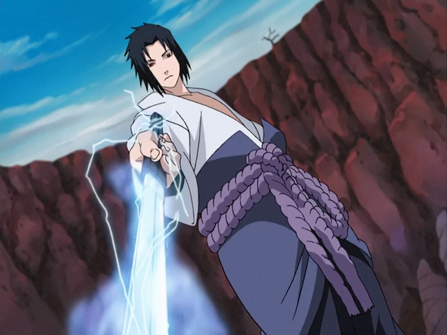Sasuke using Sword of Kusanagi: Chidori Katana in &#039;Naruto Shippuden&#039; (Image via Studio Pierrot)