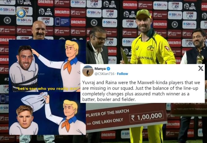 "Glenniah Maxitharan is the Man of The Match"- Fans react after Glenn Maxwell's match-winning bowling spell of 4/40 in IND vs AUS 3rd ODI