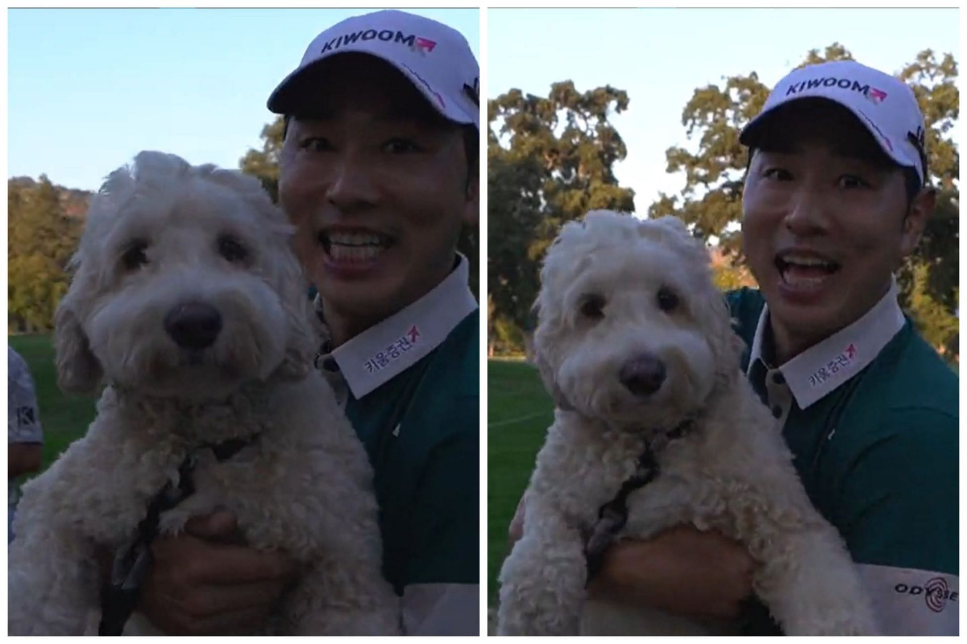 Bae Sang-moon with his dog, Latte, during the Fortinet Championship 2023