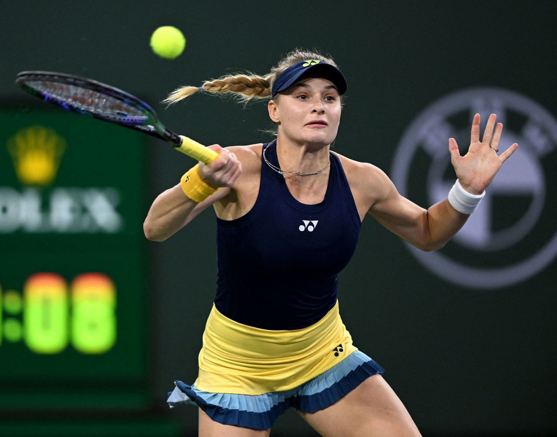 Dayana Yastremska hits a forehand